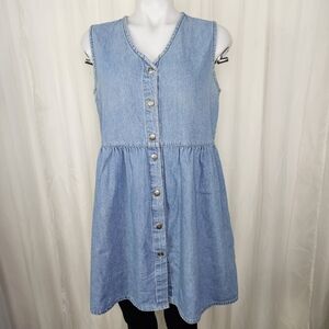 Vintage Match Blue Denim Chambray Sleeveless Dress Cottagecore Fairygrunge 10P